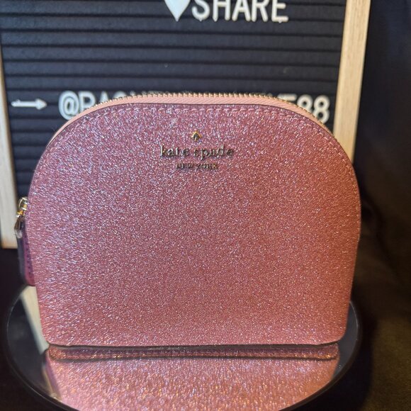 Kate Spade Small Pink Sparkle Makeup Pouch - NWOT - Picture 1 of 4